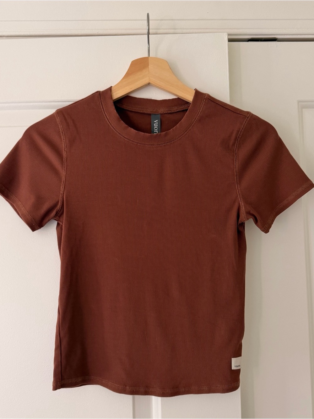 Vuori Ribbed Crewneck Tee in Terracotta